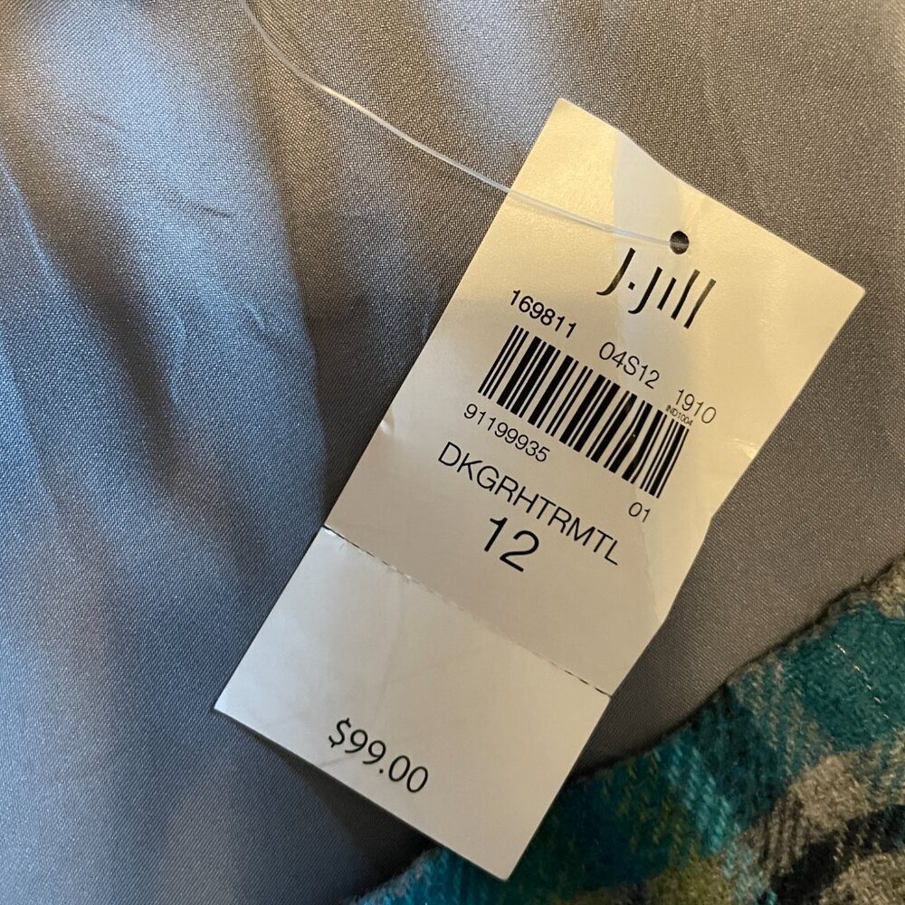J Jill Wool Blend Skirt 12 Blue Green Tartan Office Casual NEW - Picture 8 of 10
